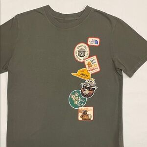 Boys North Face Olive Tee with Vintage Patches